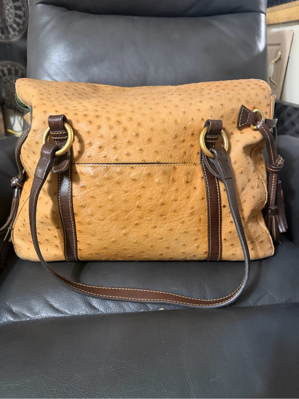 Dooney & Bourke Florentine Ostrich Handbag OS Leather Purse - Picture 2 of 13